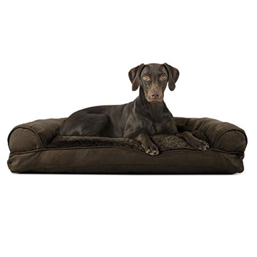 FurHaven Pet Products | Plush and Suede Pillow Sofa Pet Bed for Dogs and Cats - Espresso， Large