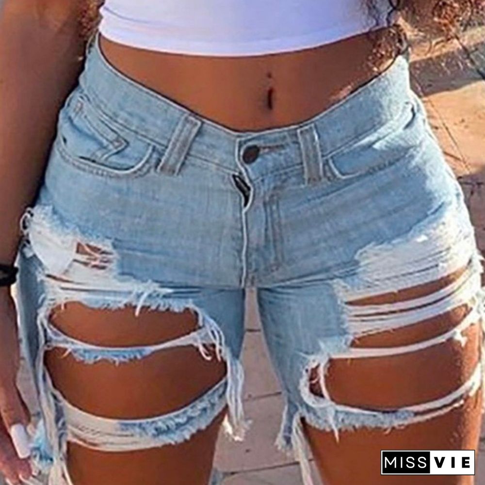 Women Summer Fashion Jeans Shorts Sexy Ripped Hole Denim Shorts Ladies Casual Skinny Bodycon Shorts Plus Size S-5XL