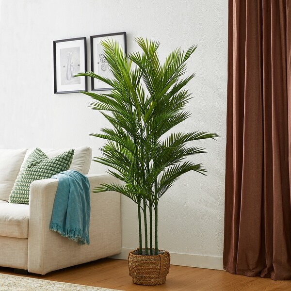 Glitzhome 60H Real Touch Fronds Artificial Palm Tree With Black Pot