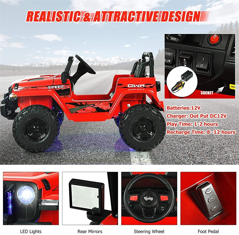 Kids Ride on Jeep Truck 12V Battery Powered Electric Riding Toy Car with 2.4G Remote Control