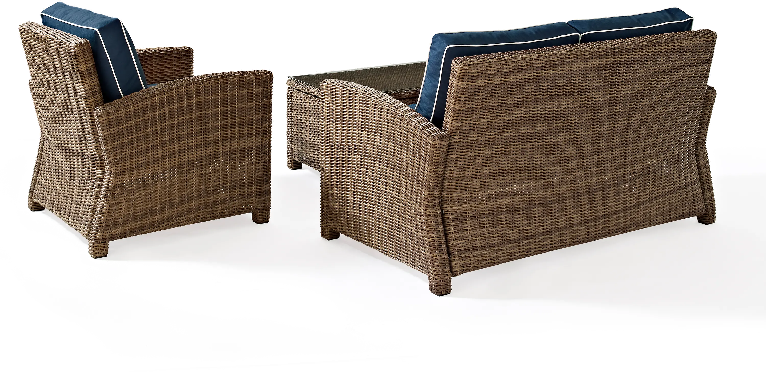 Bradenton Navy and Wicker 3 pc Loveseat， Armchair， and Table Set