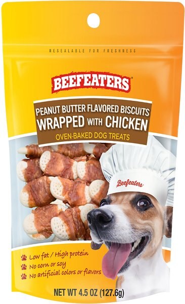 Beefeaters Peanut Butter Biscuit Chicken Jerky Dog Treat， 4.5-oz bag