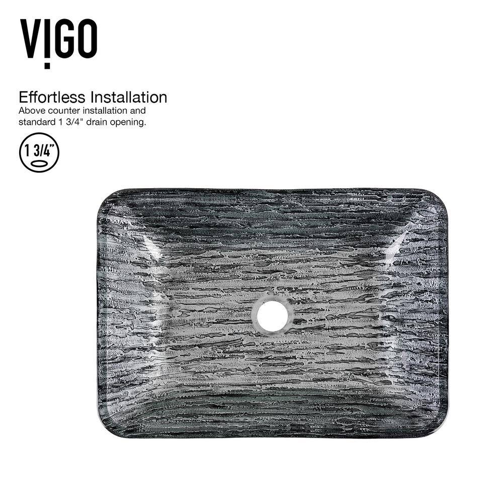 VIGO Donatello Artistic Titanium Gray Glass 18 in. L x 13 in. W x 4 in. H Rectangular Vessel Bathroom Sink VG07085