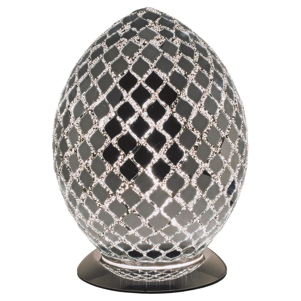 Febland LM74CM Silver Mirrored Mosaic Glass Vintage Egg Table Lamp 30cm