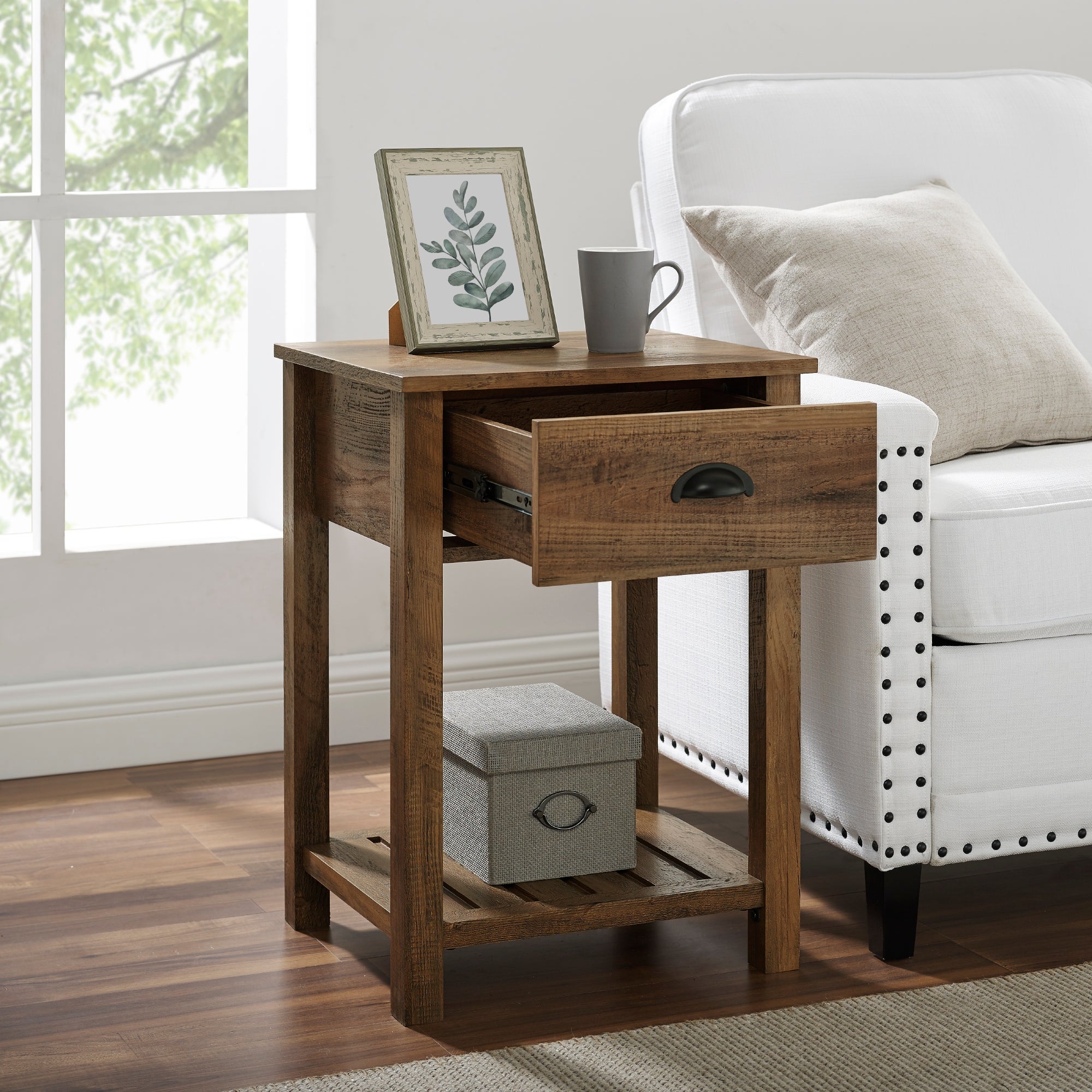 Farmhouse Single Drawer Open Shelf End Table