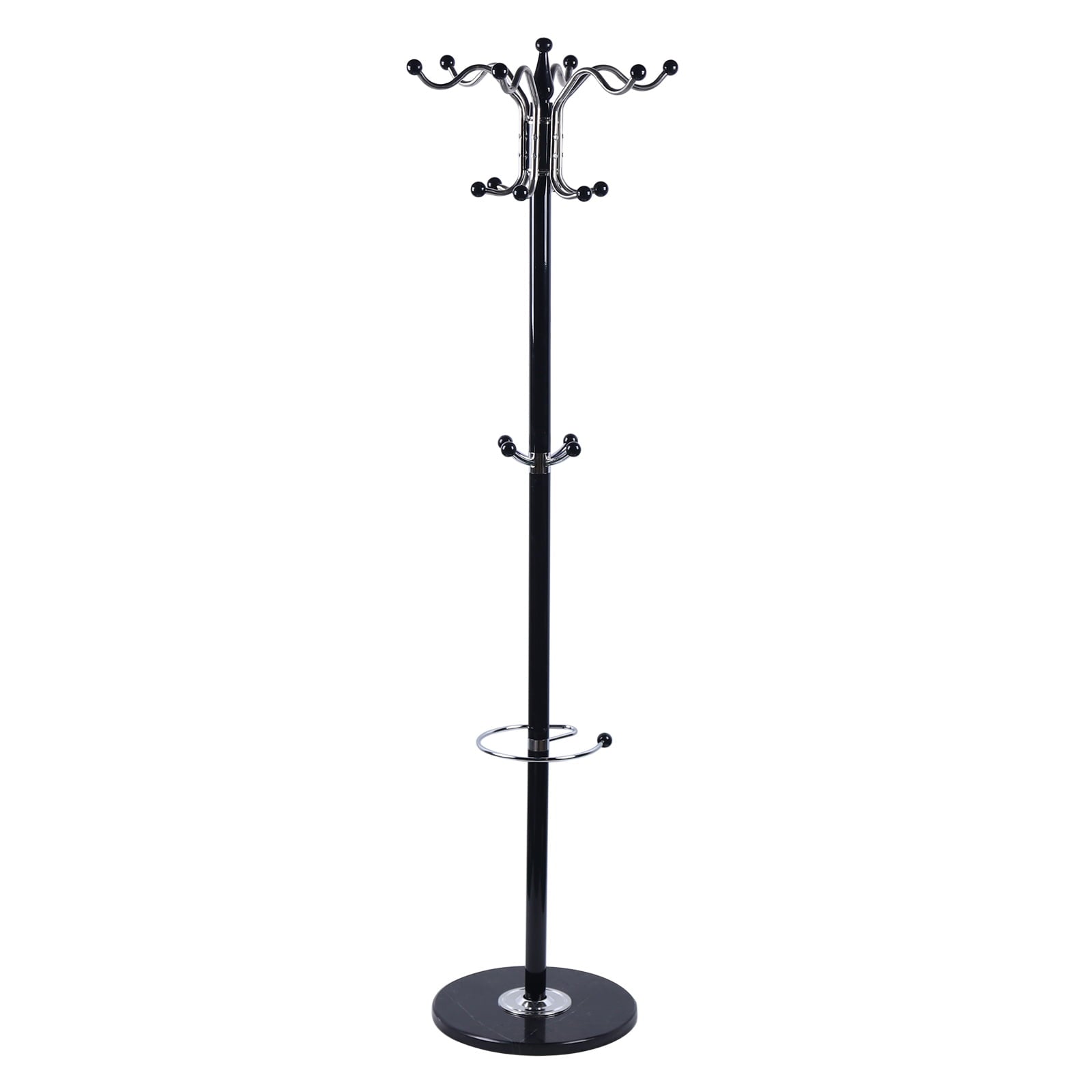 Coat Rack，16-Hook Freestanding Metal Coat Rack for Hanging Clothes Black/White