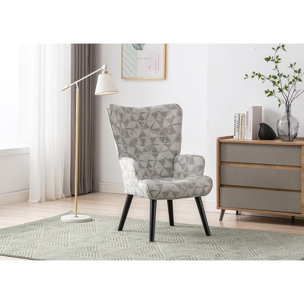 Stylish Accent Chair Linen Tufted Wingback Leisure Chair Arm Side Chair with Solid Wood Legs for Living Room Bed Room