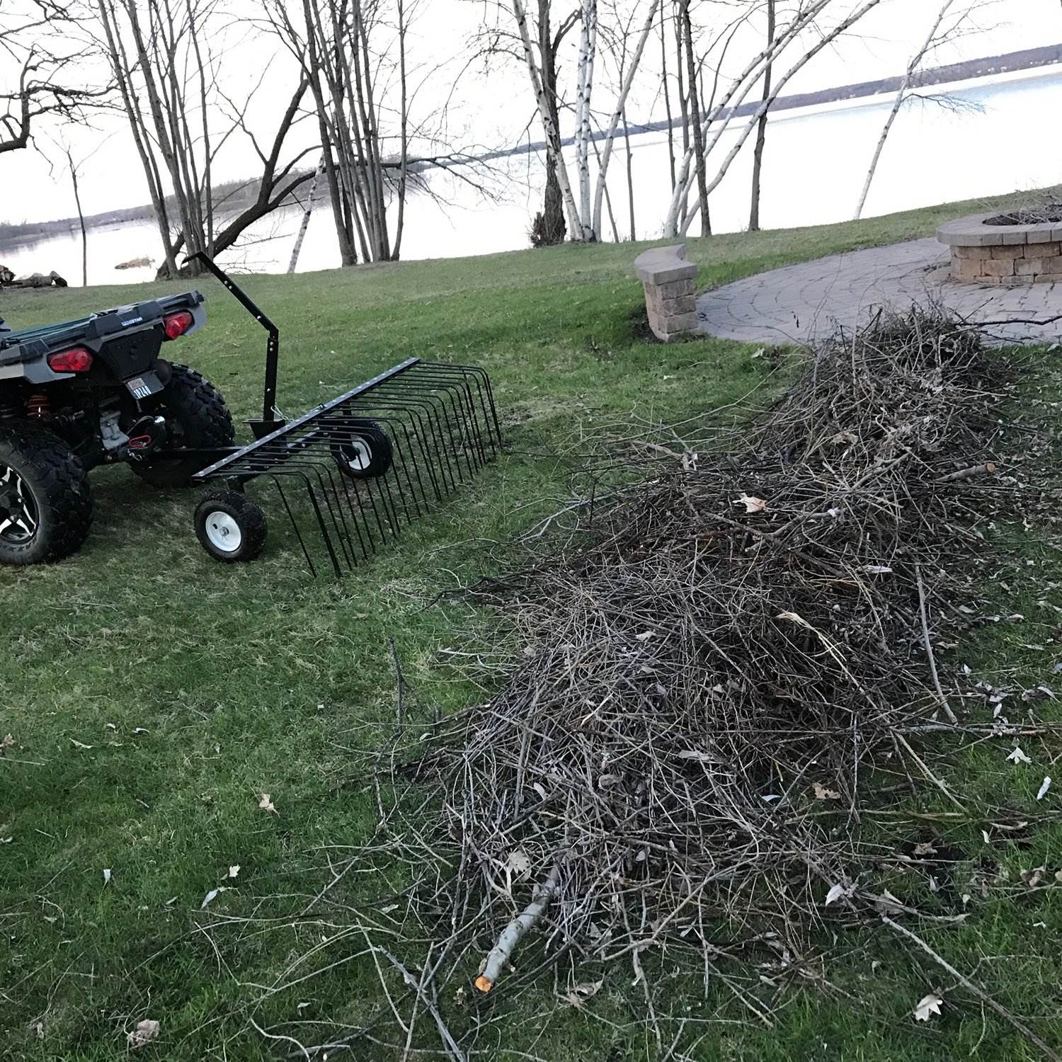 Yard Tuff 60in Pine Straw Tow Behind Steel Landscape Rake w/Wheels & Handle