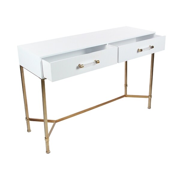 White Wood Glam Modern Contemporary 2 Drawer Desk Console Table - 47 x 15 x 31