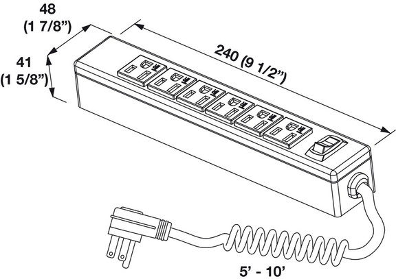 Hafele 822.09.340 Power Strip  6 Outlet with Spira...