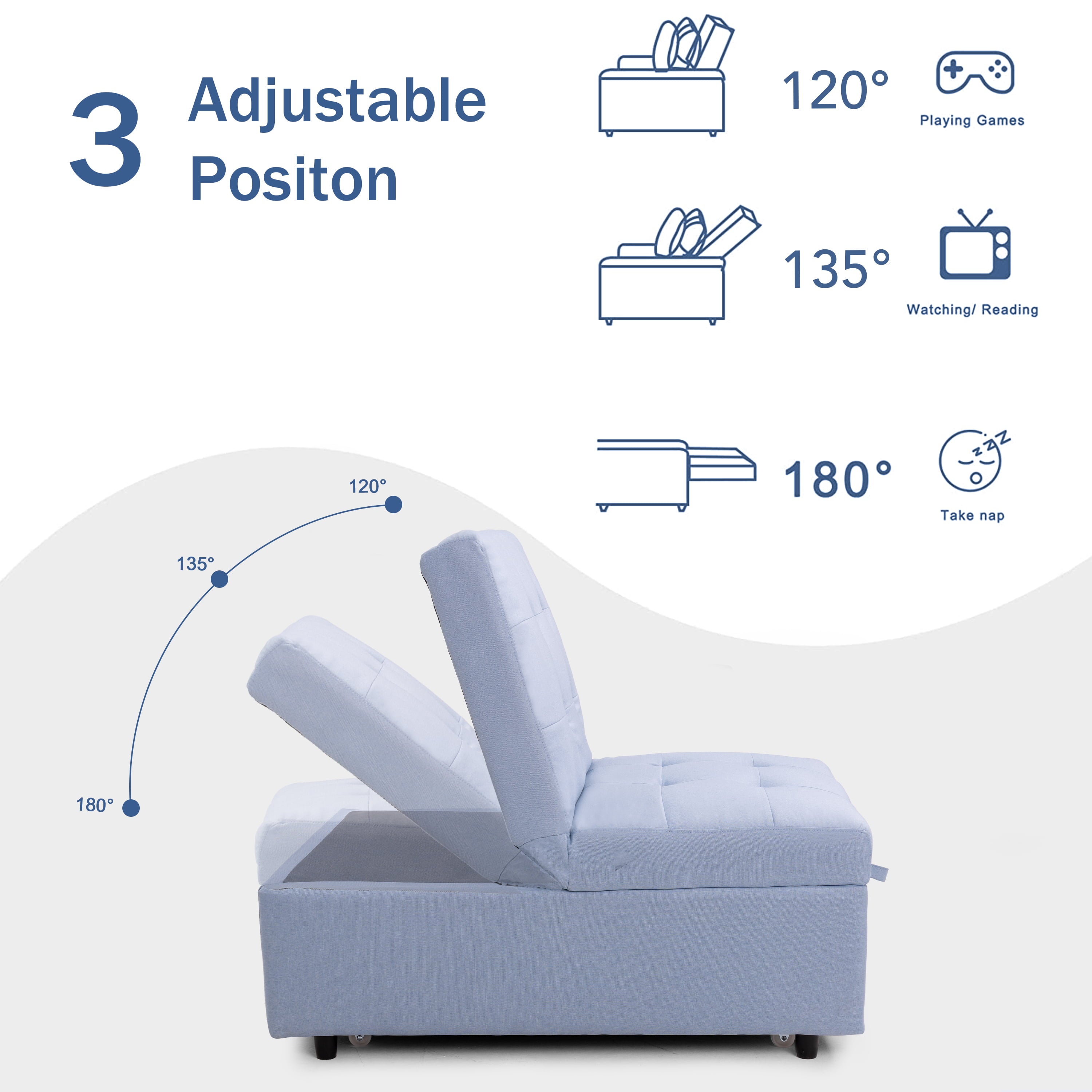 Prime Garden 3-in-1 Convertible Chair Sleeper Chair Sofa Bed,Blue