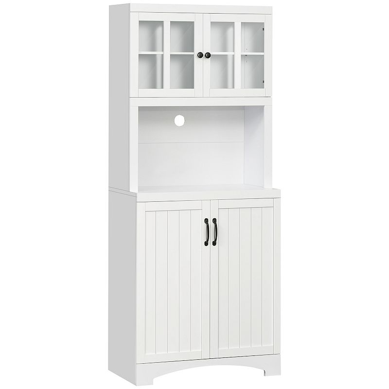 HOMCOM Accent Kitchen Buffet and Hutch Wooden Storage Cabinet with Glass Framed Door and Microwave Space White