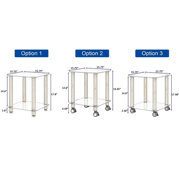 2 Pieces 2-Tier Space Side Table with Glass Tabletop and Metal Legs