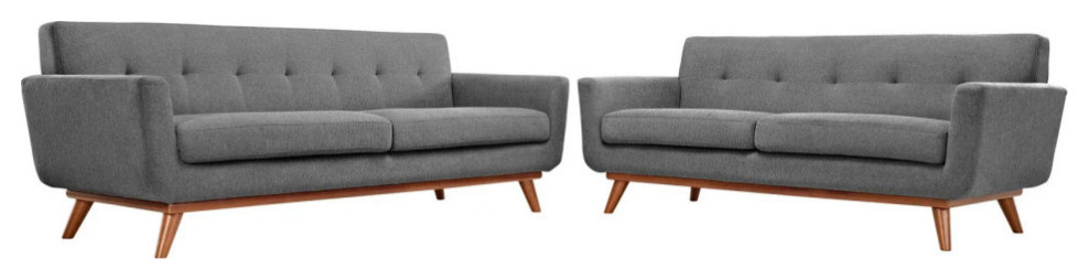 Giselle Expectation Gray Loveseat and Sofa 2 Piece Set   Midcentury   Living Room Furniture Sets   by Peachtree Fine Furniture  Houzz