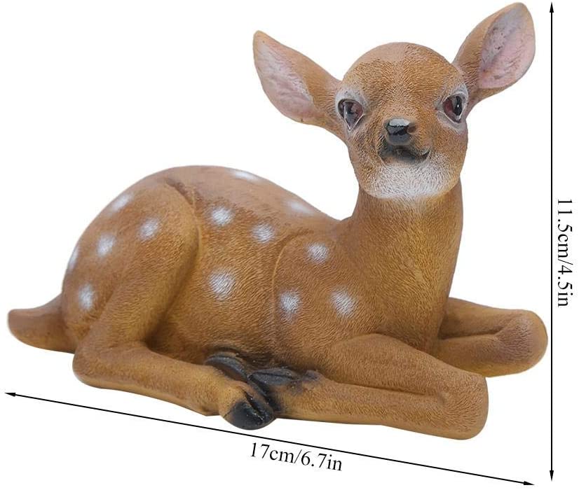 Nvzi Garden Resin Deer Figurine, Outdoor Garden Statue Deer Lying Down Sculpture Ornaments 6.7x4.5in, Polyresin, Full Color(2 Pcs )