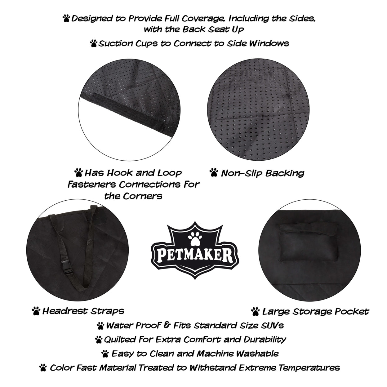 Petmaker 80-PET6045 Cargo Liner Dog Waterproof Seat Cover with Non-Slip Trunk Pet Travel Matand#44; Black