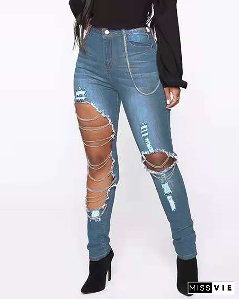 Ripped Cutout High Waist Skinny Jeans