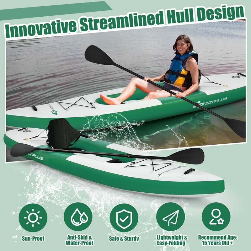 11FT Canoe Boat Raft Inflatable Fishing Kayak for 1 Person with Hand Pump & Adjustable Aluminum Oars