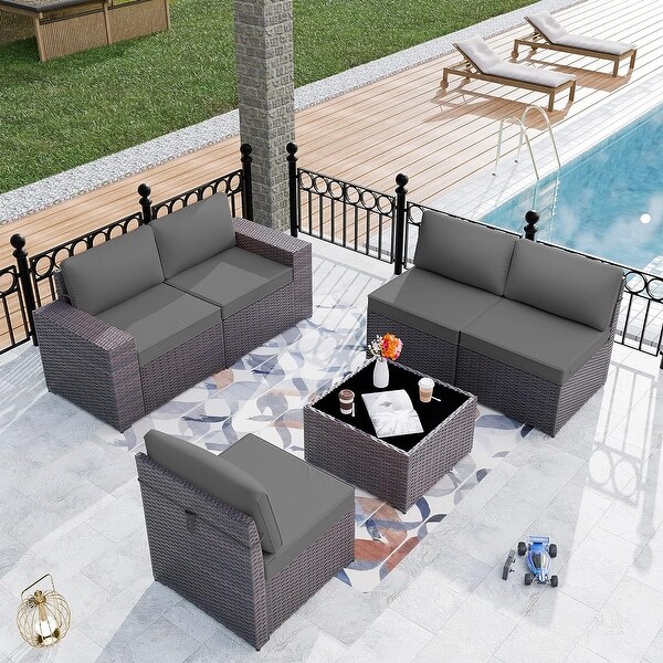 Kullavik Patio Furniture Set Sofa 6Piece Wicker Sectional Sofa Set，Outdoor Furniture Rattan Patio Sofa Conversation Set