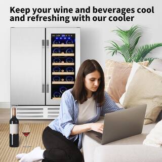 Velivi 24 in.Dual Zone 20-Wine Bottles and 88-Can Built-In and Freestanding with French Door Beverage Cooler in Stainless Steel KMYL120-2HD