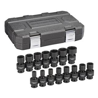 GEARWRENCH 38 in. Drive 6-Point Metric Standard Universal Impact Socket Set (15-Piece) 84918N