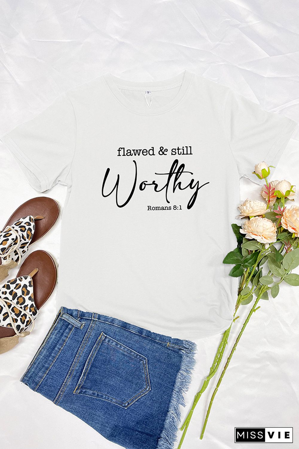 Flawed And Still Worthy Christian Romans Short Sleeve Graphic Tee Wholesale