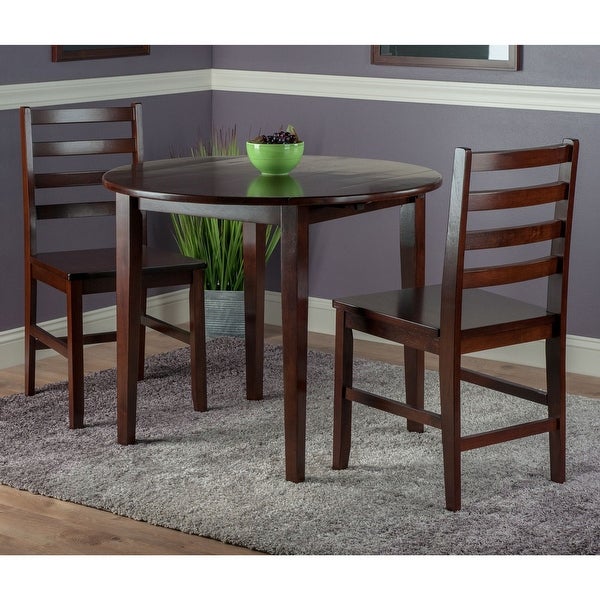 3-Piece Walnut Brown Drop Leaf Table with Ladderback Chairs