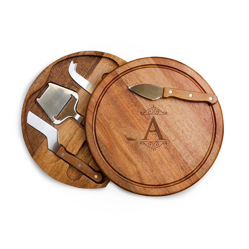 Toscana Monogram Acacia Circo Cheese Cutting Board and Tools Set