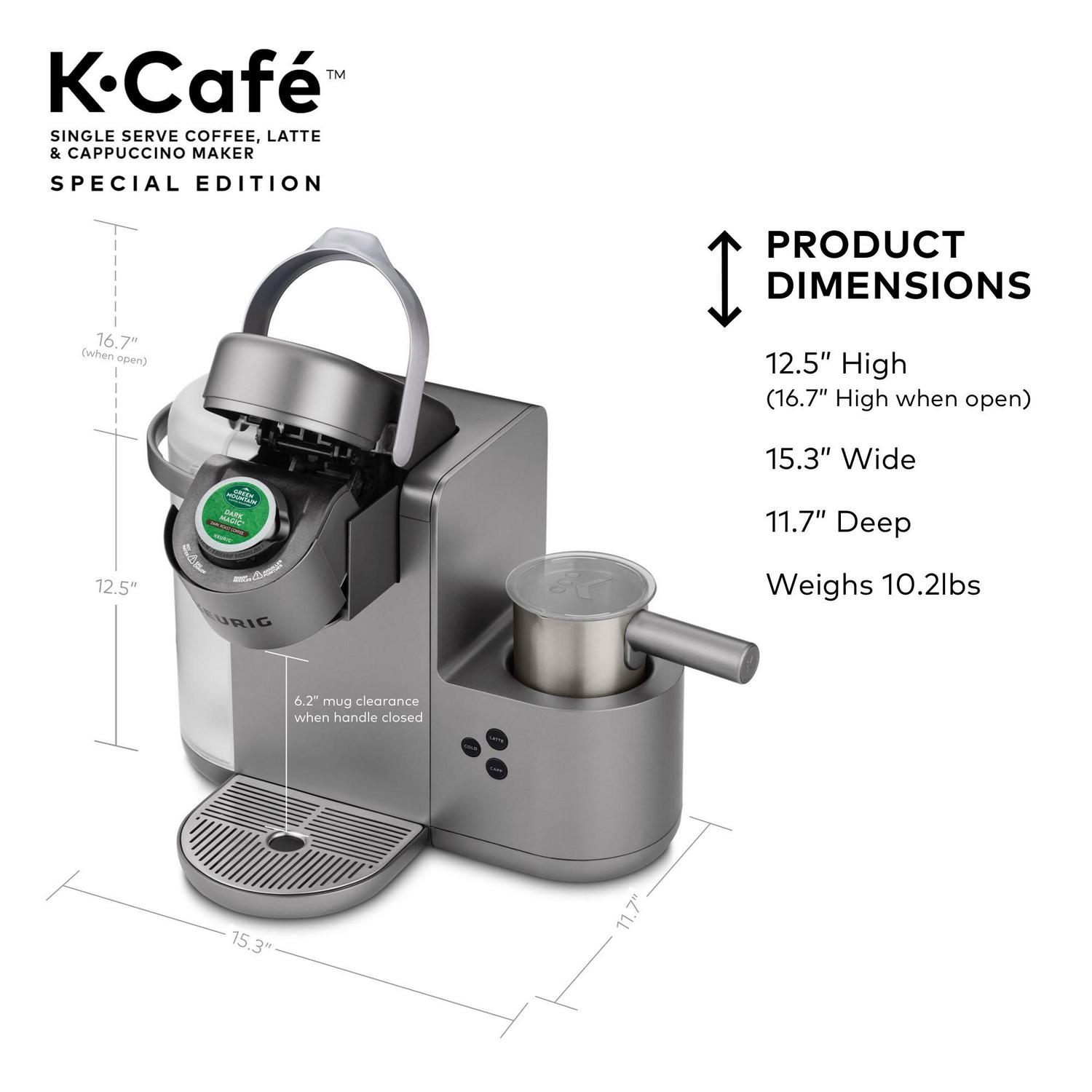 Keurig K-Cafe Special Edition Single Serve K-Cup Pod Coffee， Latte and Cappuccino Maker， Nickel