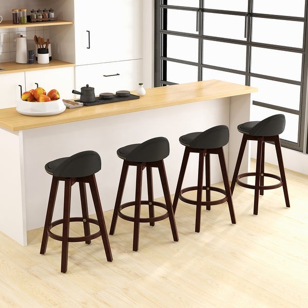 Gymax Set of 4 Swivel Bar Stools 29'' Bar Height Stools w/ PVC Leather