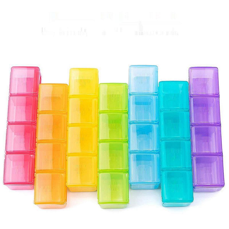 Sukuos 7-Day Pill Organizer， Large Moisture-Resistant Cases - Rainbow Colors