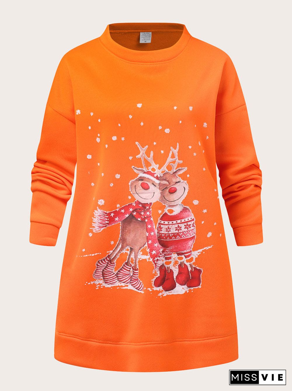 Christmas Cartoon Print Casual O-neck Loose Sweatshirt