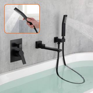 Aurora Decor Ami Single-Handle Wall Mount Roman Tub Faucet with 180 Swivel spout and Hand Shower Ceramic Disc in Matte Black SMDHD2A88030B