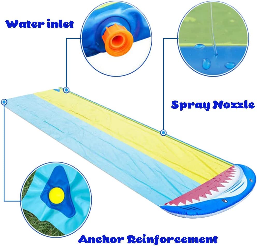 Lavinya Durable Water Slide with 2 Bodyboards With Double Racing Lane Slip Outdoor Waterslide with Build in Splash Sprinkler for Kids Adults Summer Fun 16ft