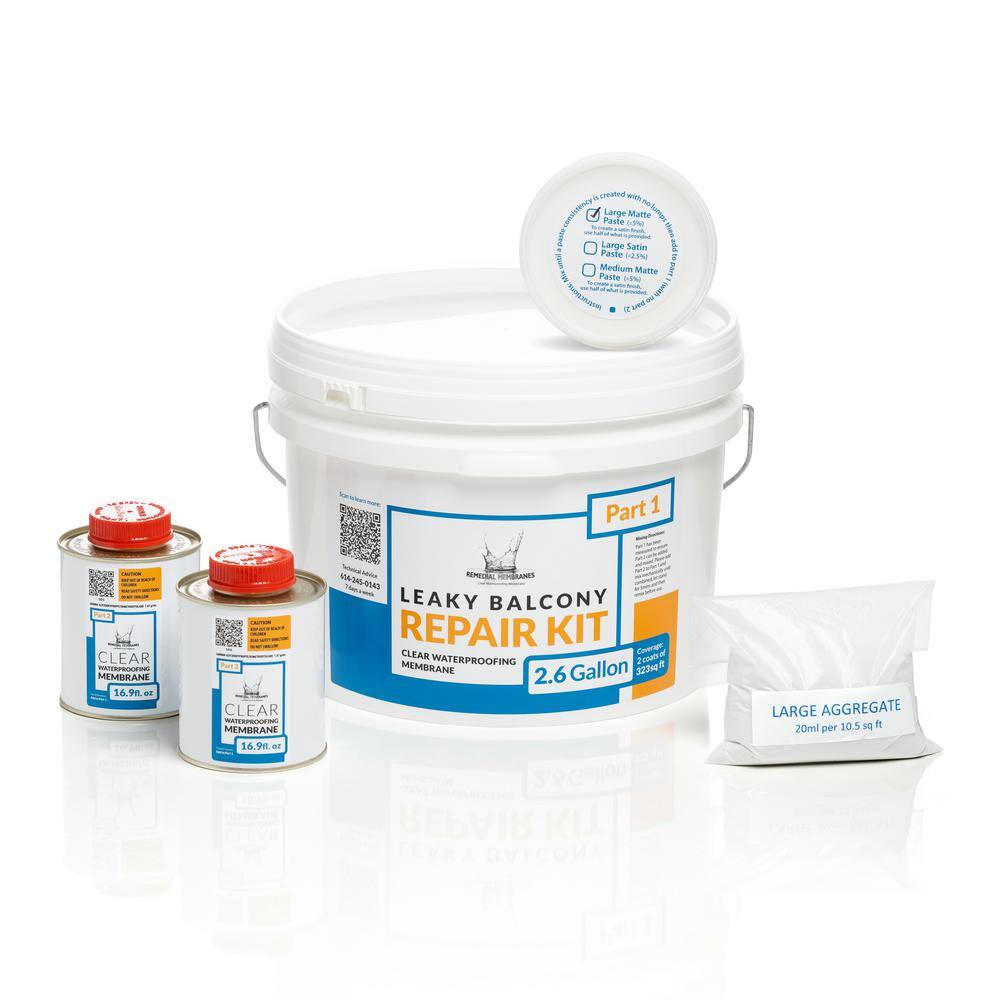 2.6 Gal. Large Leaky Balcony Repair Kit - Clear Waterproofing Membrane - Waterproofing Polyurethane Sealant CWME103