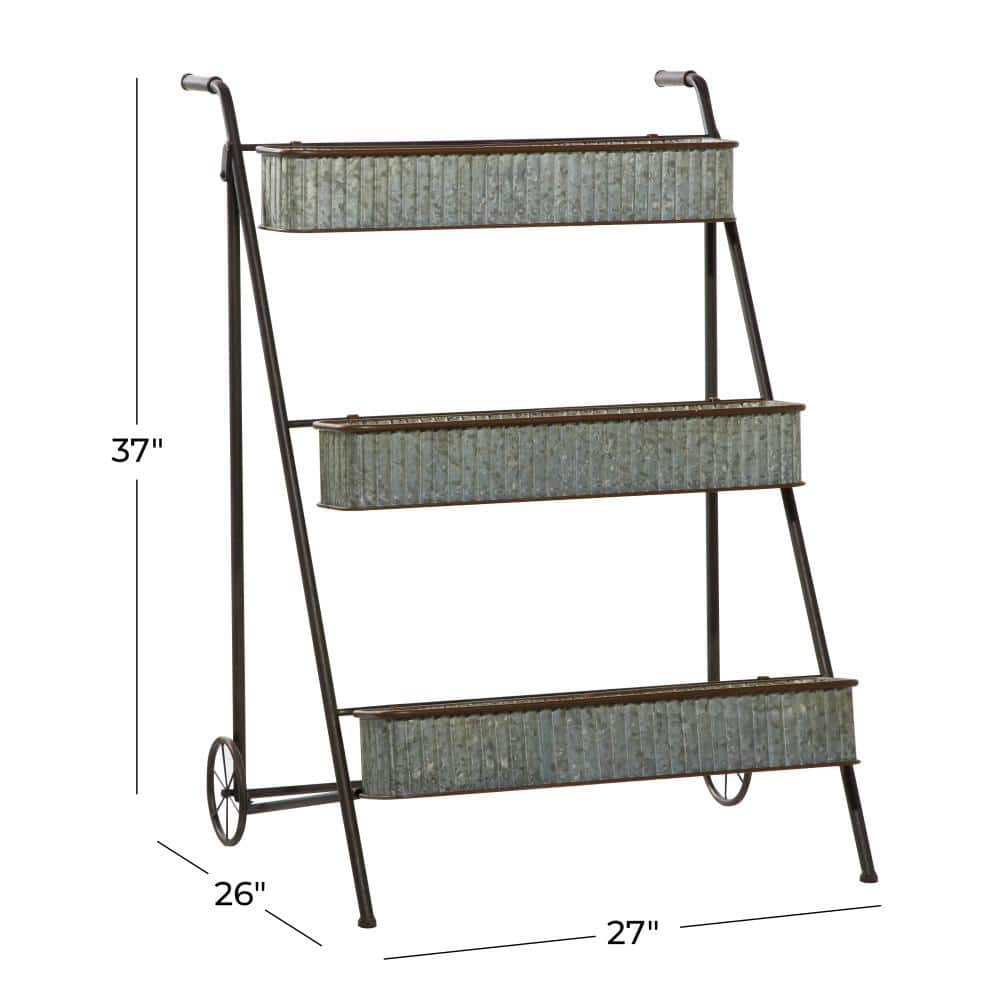 Litton Lane 37 in. Gray Metal Indoor Outdoor 2 Tier Plantstand 16436