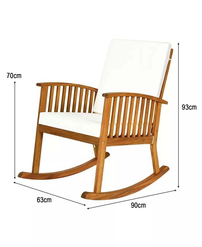 Costway Acacia Wood Rocking Chair Patio Garden Lawn W  Cushion