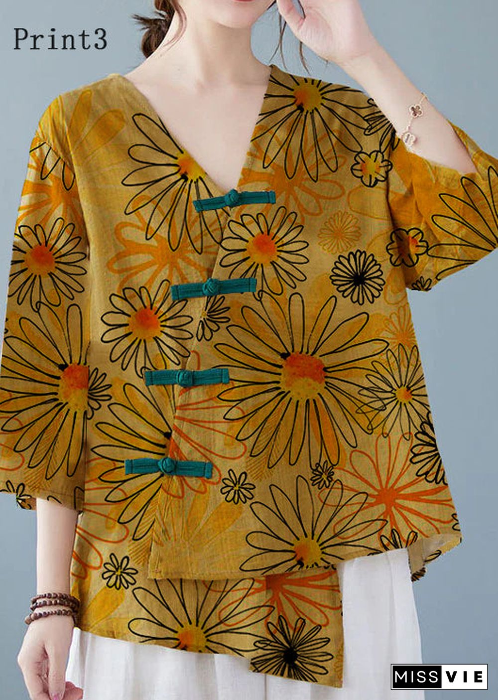 Yellow Button Shirt Tops Asymmetrical Half Sleeve