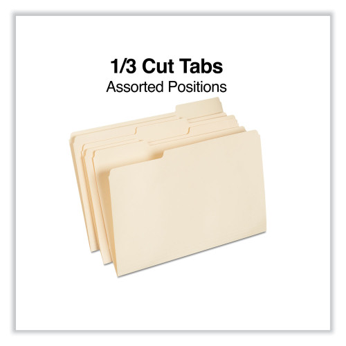 Universal Top Tab Manila File Folders， 1/3-Cut Tabs， Assorted Positions， Legal Size， 11 pt. Manila， 100/Box (15113)