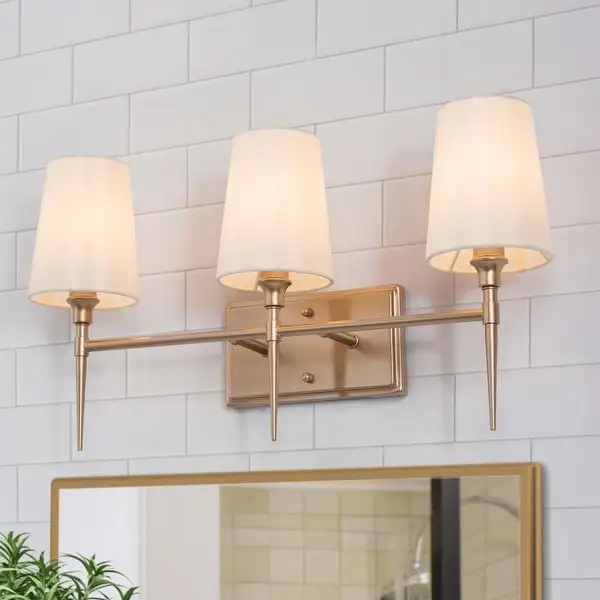 Modern 3-Light Gold Bathroom Vanity Light Fabric Wall Sconce for Powder Room