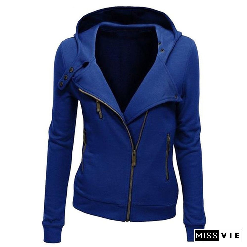 Large Size Women Sports Personality Side Zipper Hooded Cardigan Sweatshirt Sweater Jacket Fashion Coat