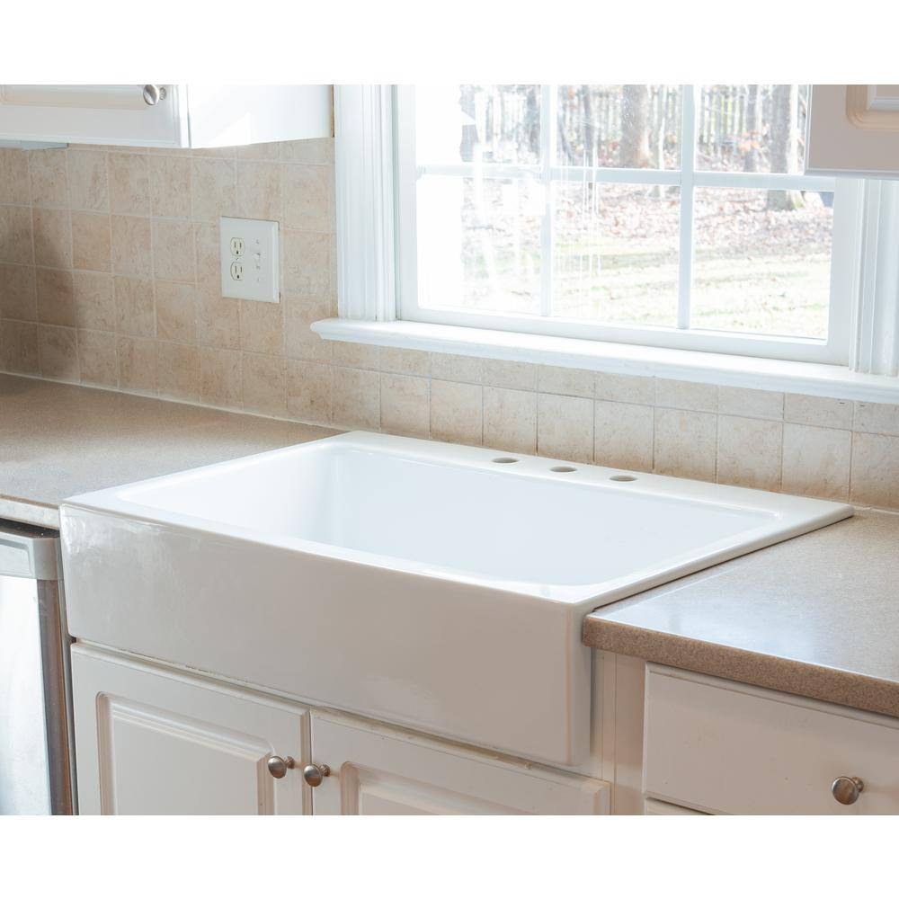 SINKOLOGY Josephine 34 in. 4-Hole Quick-Fit Drop-In Farmhouse Single Bowl Crisp White Fireclay Kitchen Sink SK450-34FC-4R