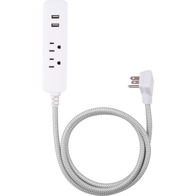 Cordinate 4 x27 2 Outlet 2 Usb 2 4a Extension Cord Braided Gray white