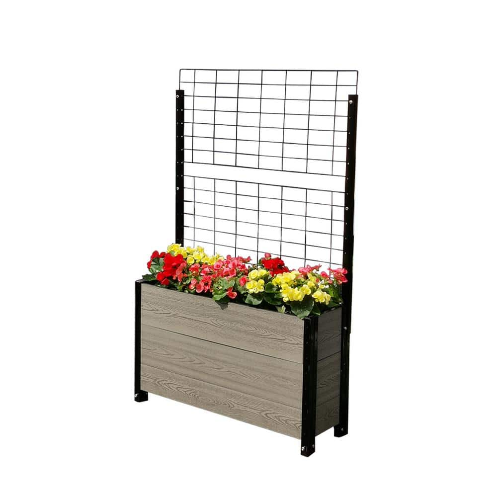 EverBloom Deep Trough Composite Board and Steel Raised Planter Grey with Trellis K2106G