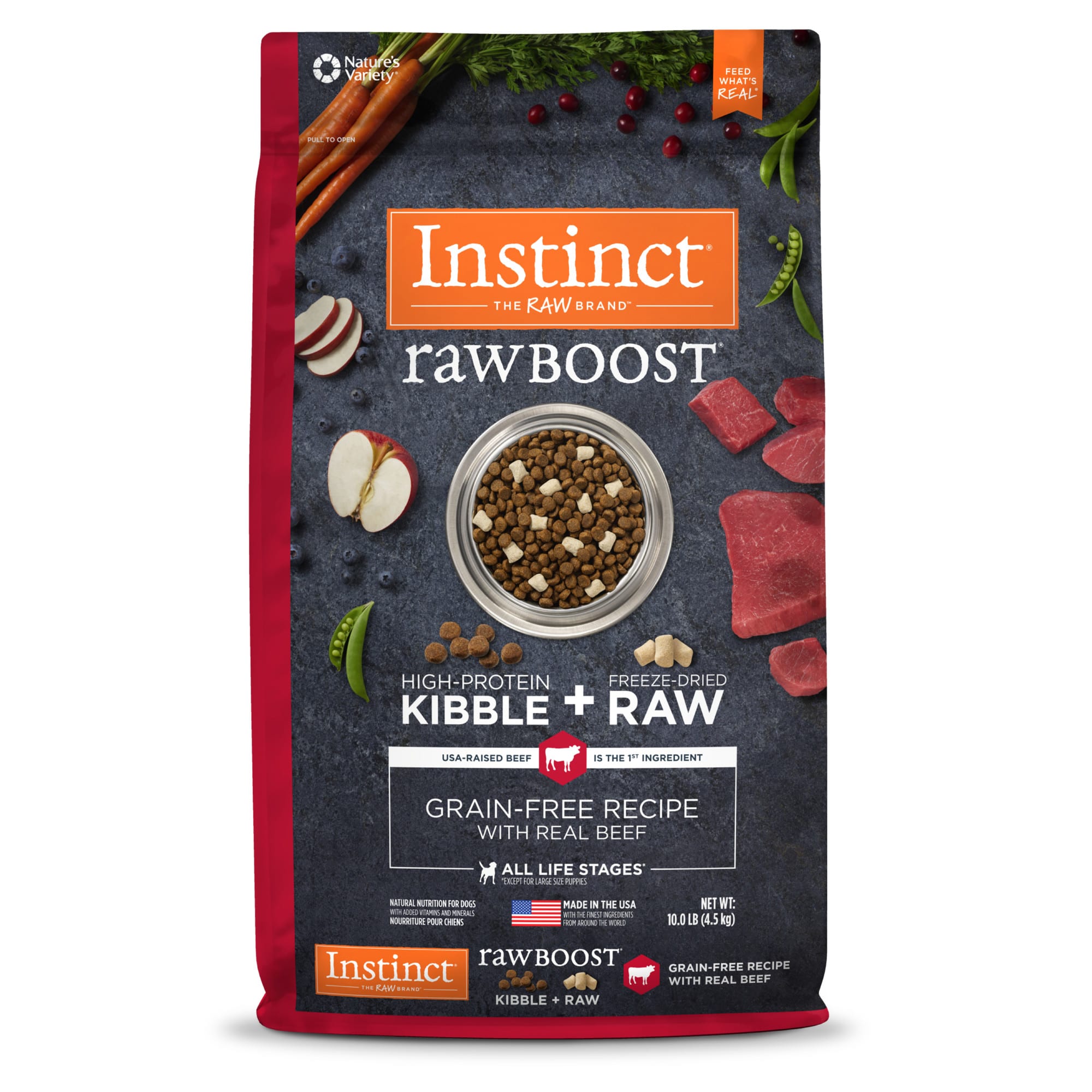 INSTINCT Raw Boost Grain Free Recipe with Real Beef Natural Dry Dog Food， 10 lbs.