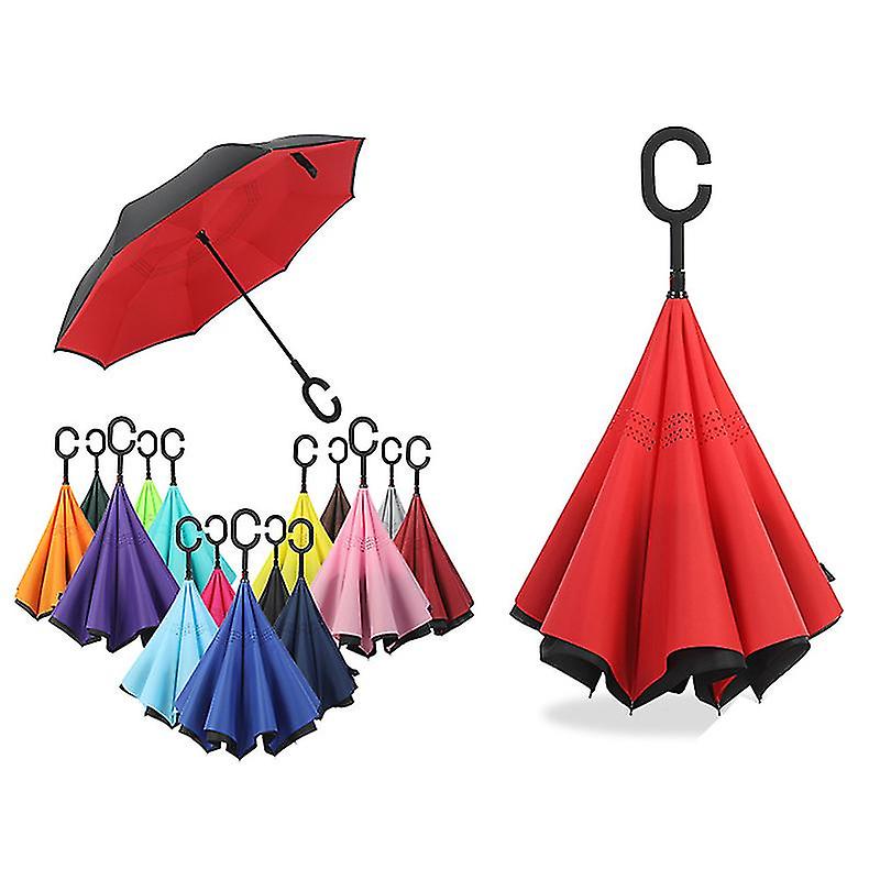 Standing Hands-free C-type Car Reverse Umbrella Long Handle Double-layer Sunny Umbrella Double-layer Reverse Umbrella