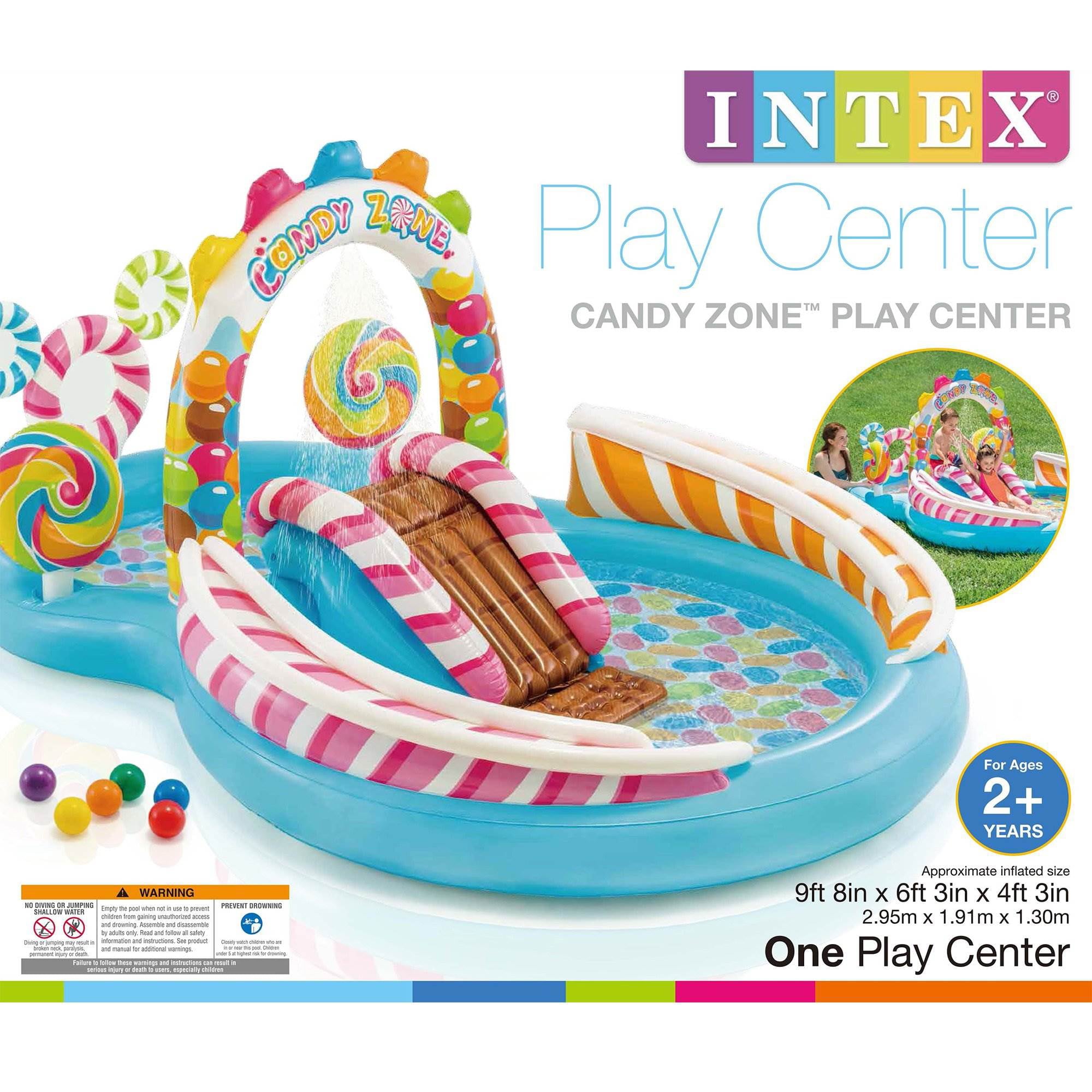 Intex 9 x 6 Foot Inflatable Candy Zone Play Center with Waterslide (2 Pack)