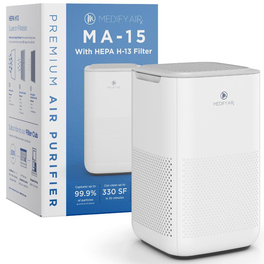 MEDIFY AIR Medify MA-15 Air Purifier with H13 True HEPA Filter 330 sq. ft. Coverage 99.9% Removal to 0.1 Microns White 1-Pack MA-15-W1