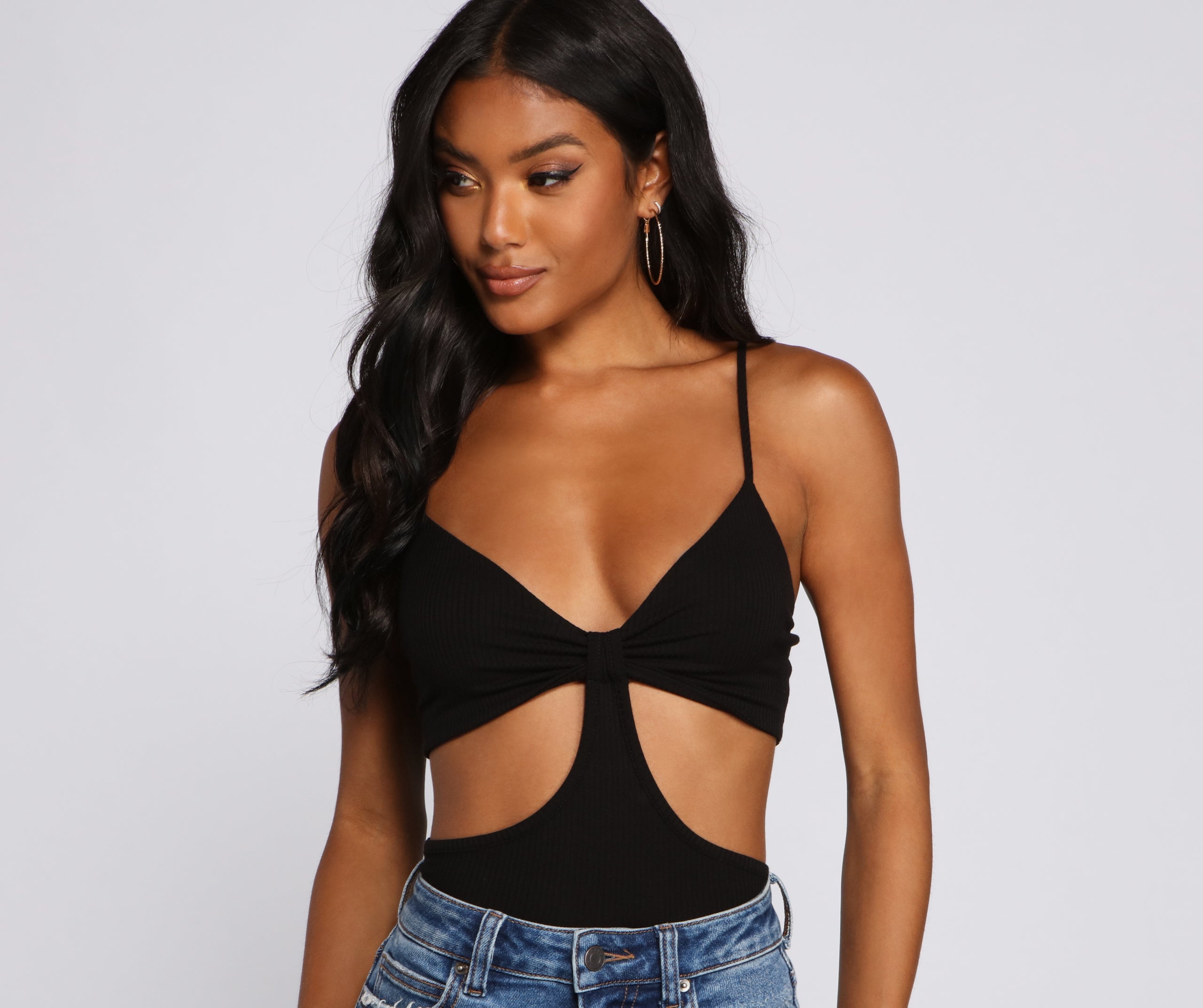 Basic Ribbed Knit Cutout Bodysuit