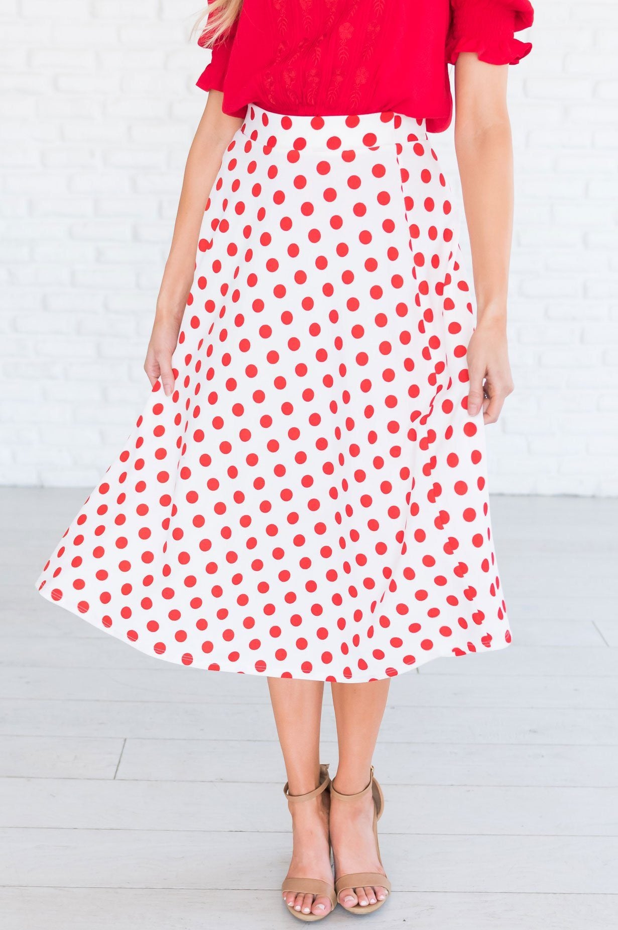 Twirling Dotted Modest Aline Skirt